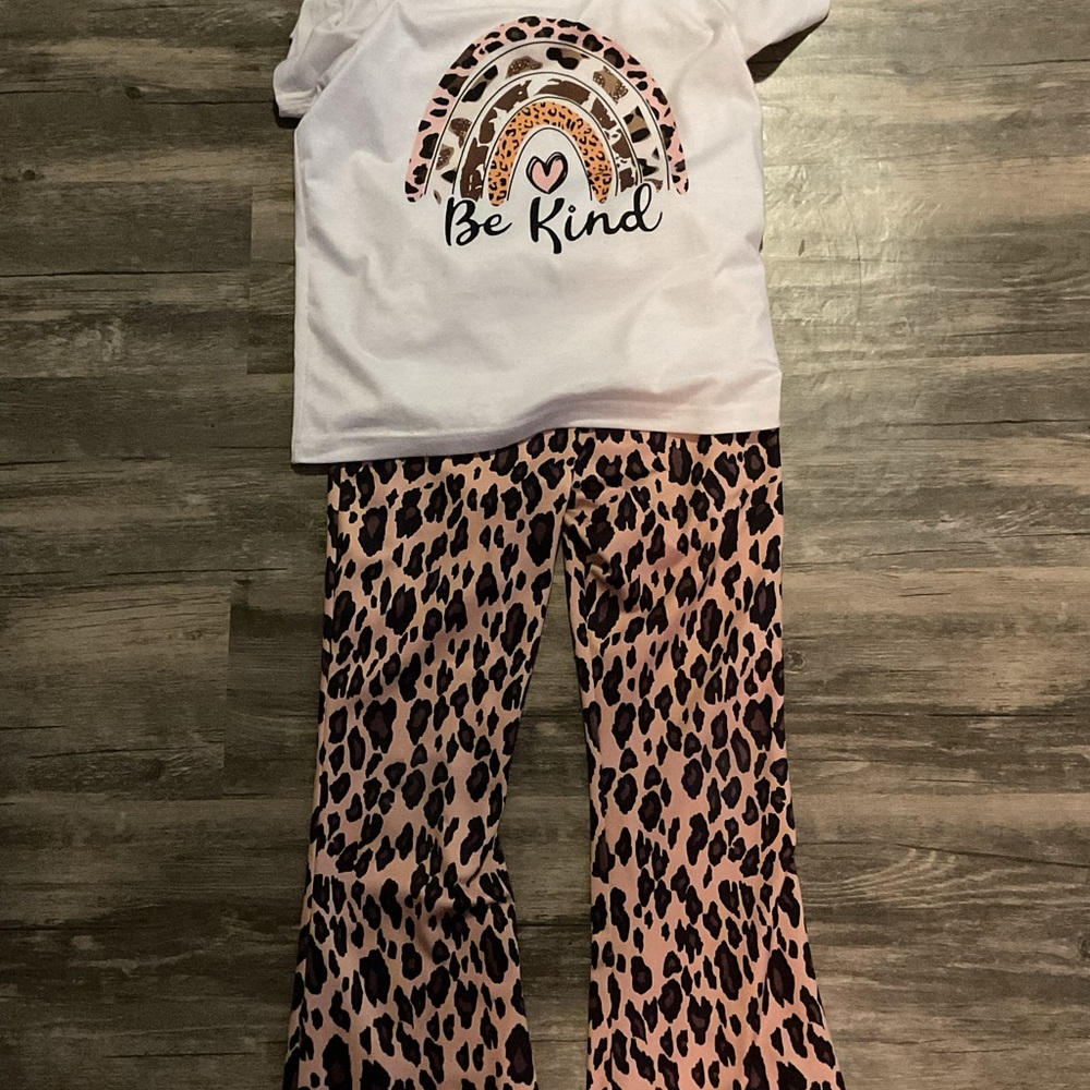 SHEIN White and Brown Kids Pajama Set with Rainbow Print